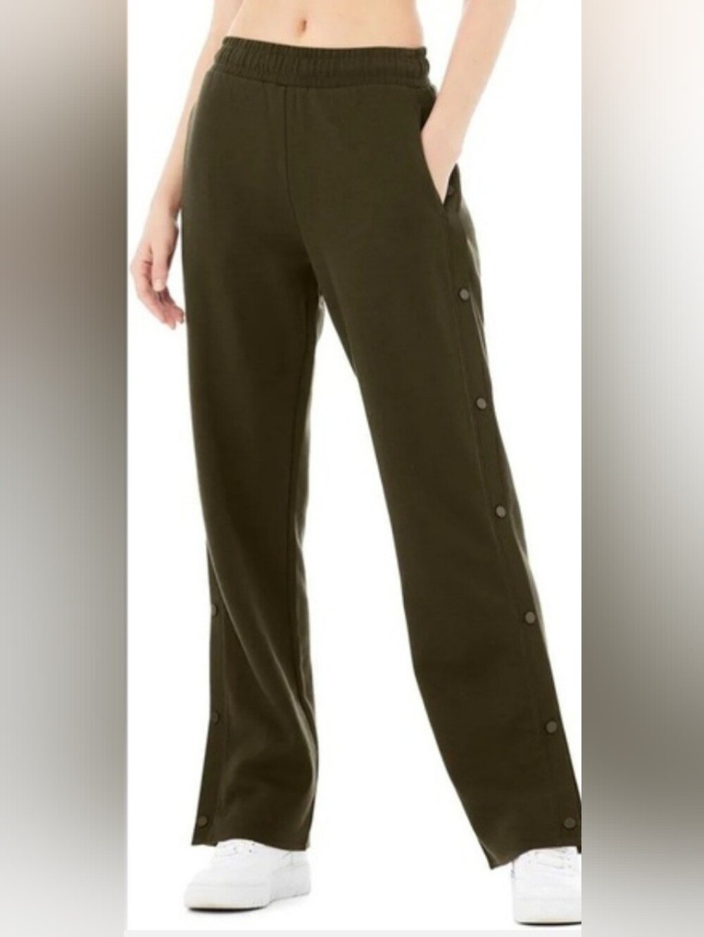 ALO Yoga Courtside Tearaway Snap Sweatpants Olive Green Size L